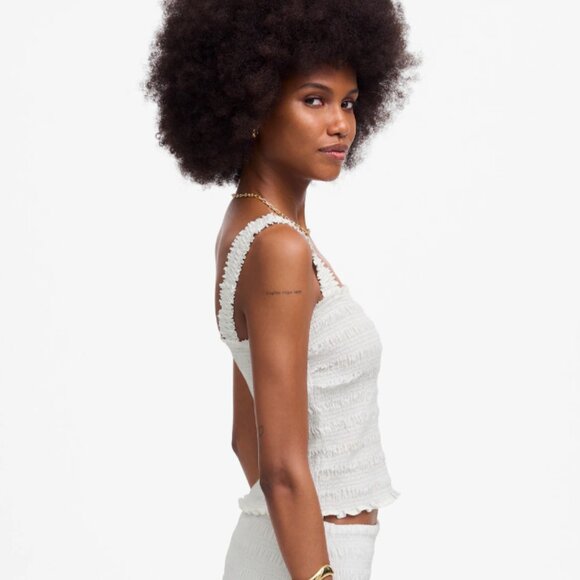 Madewell Poplin Smocked Tank Top NWT in White Large - Picture 3 of 12